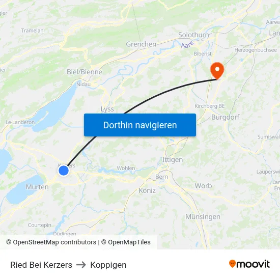 Ried Bei Kerzers to Koppigen map