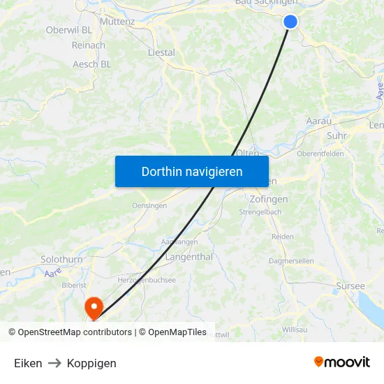 Eiken to Koppigen map