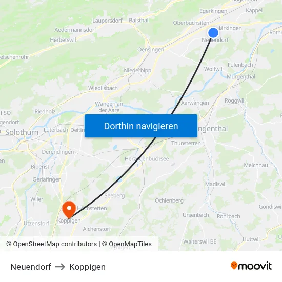 Neuendorf to Koppigen map
