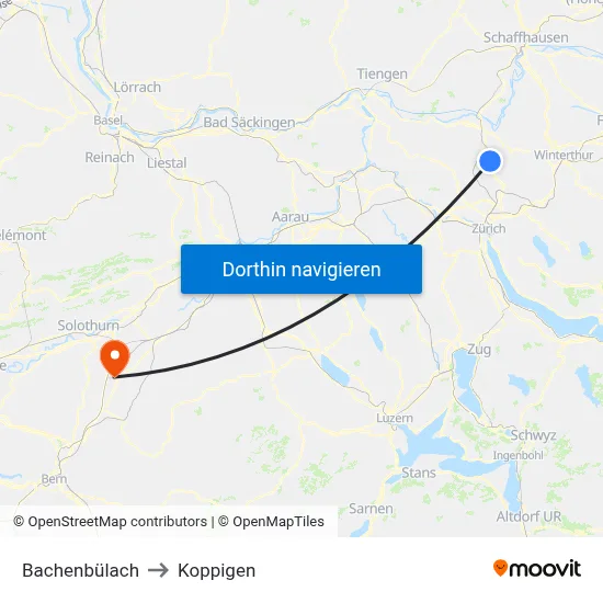 Bachenbülach to Koppigen map