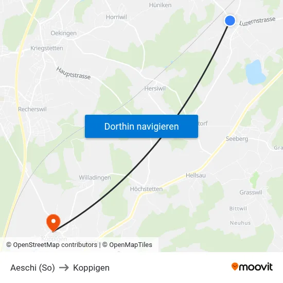 Aeschi (So) to Koppigen map