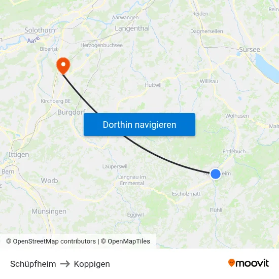 Schüpfheim to Koppigen map