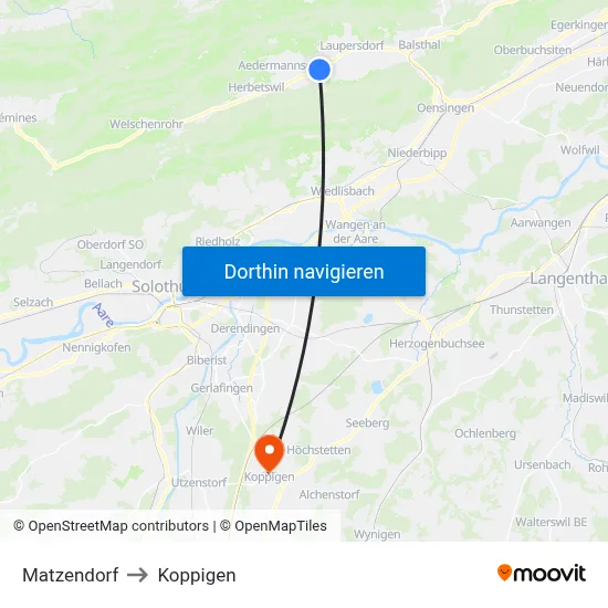 Matzendorf to Koppigen map