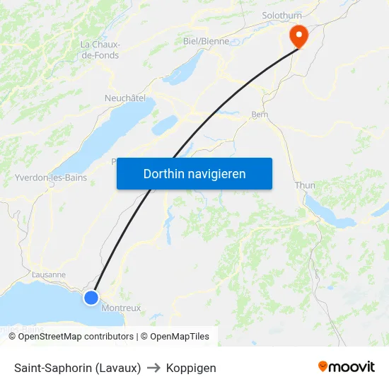Saint-Saphorin (Lavaux) to Koppigen map