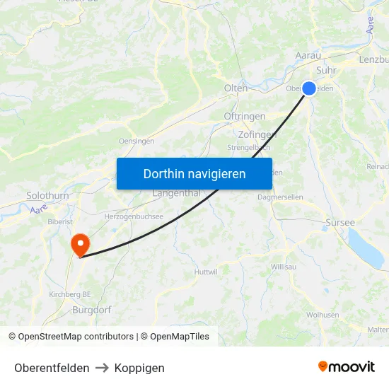 Oberentfelden to Koppigen map