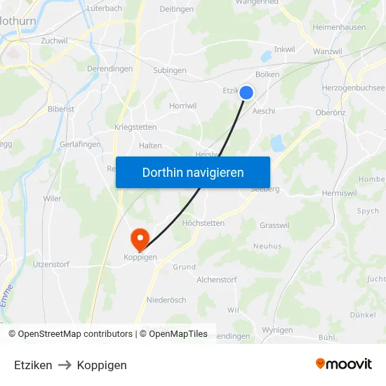 Etziken to Koppigen map