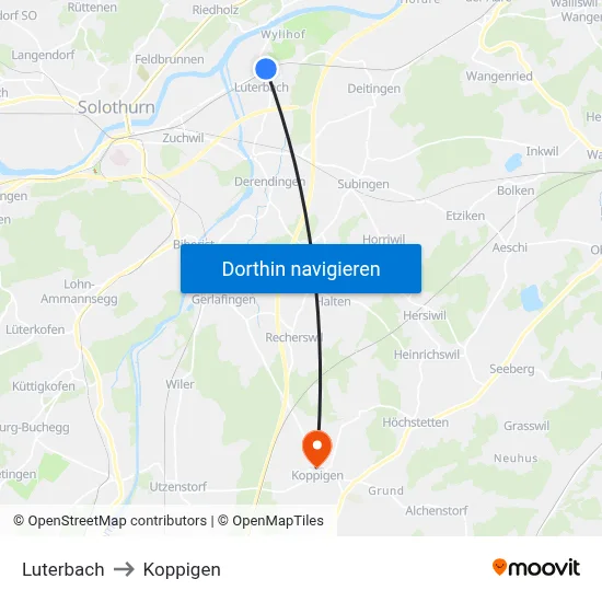 Luterbach to Koppigen map