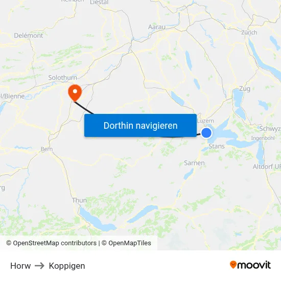 Horw to Koppigen map