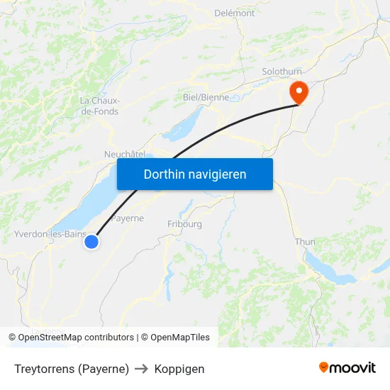 Treytorrens (Payerne) to Koppigen map