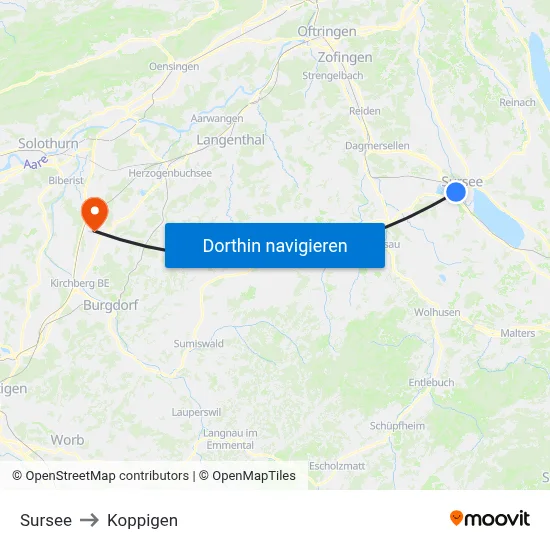 Sursee to Koppigen map