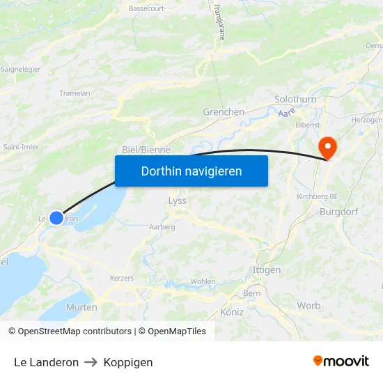 Le Landeron to Koppigen map