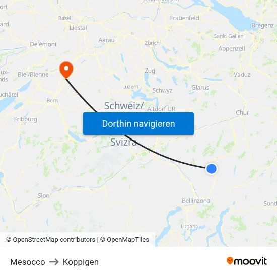 Mesocco to Koppigen map