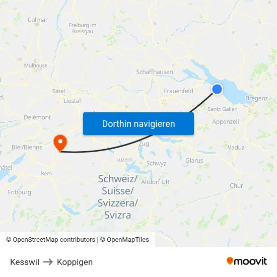 Kesswil to Koppigen map
