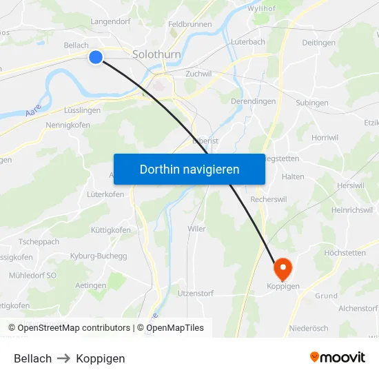 Bellach to Koppigen map