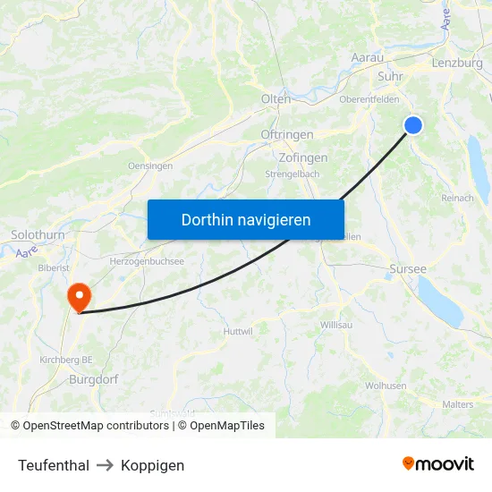 Teufenthal to Koppigen map