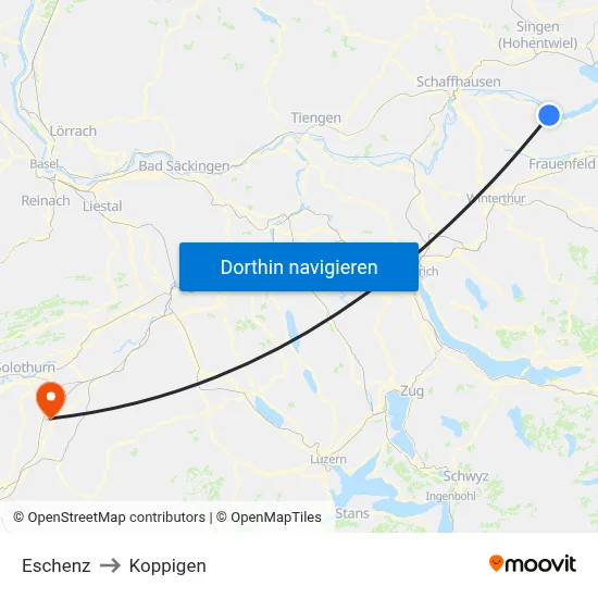 Eschenz to Koppigen map