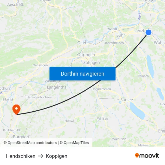 Hendschiken to Koppigen map