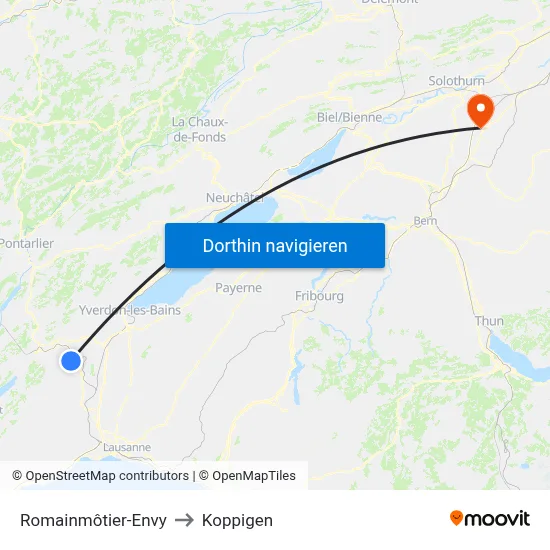 Romainmôtier-Envy to Koppigen map