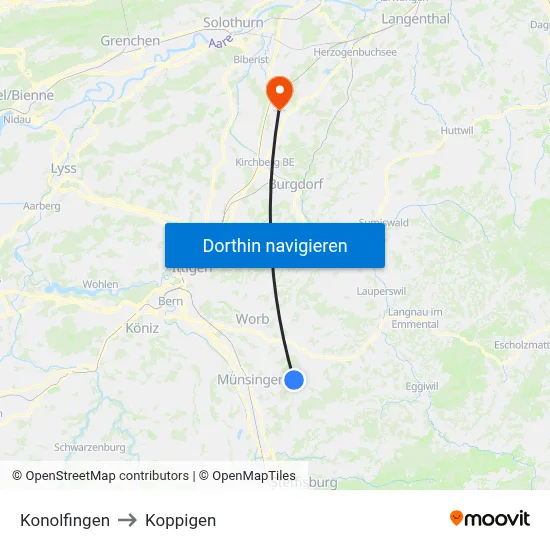 Konolfingen to Koppigen map