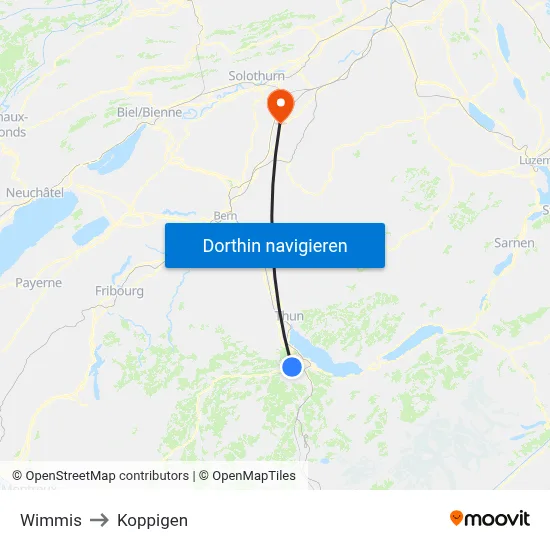 Wimmis to Koppigen map