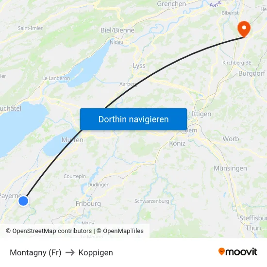 Montagny (Fr) to Koppigen map
