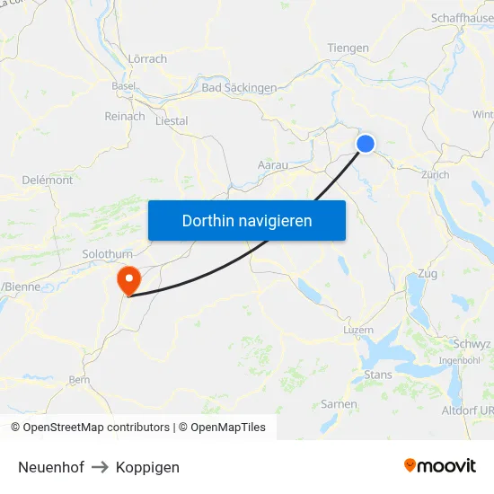 Neuenhof to Koppigen map