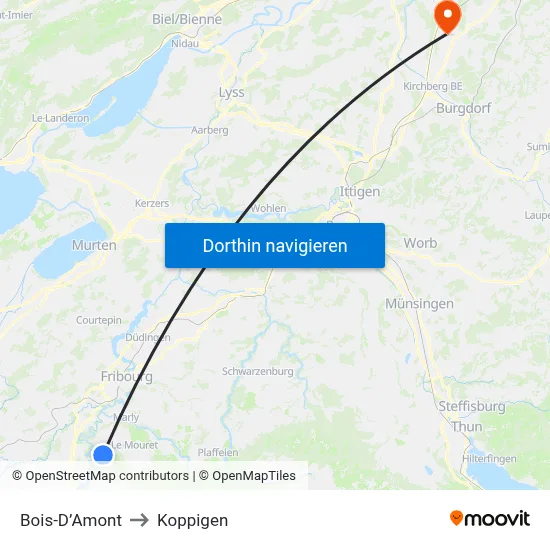 Bois-D’Amont to Koppigen map