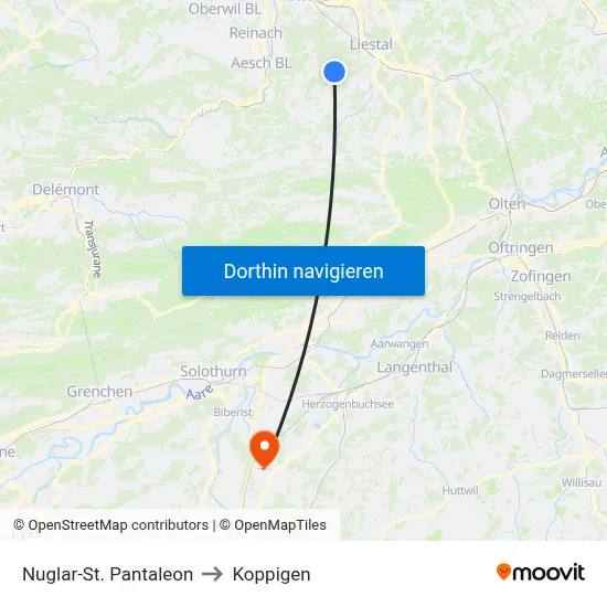 Nuglar-St. Pantaleon to Koppigen map