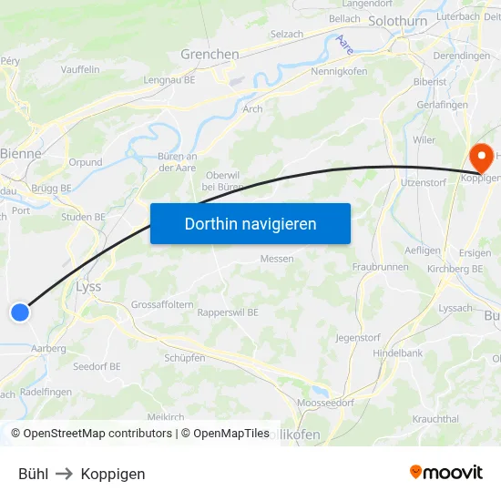 Bühl to Koppigen map