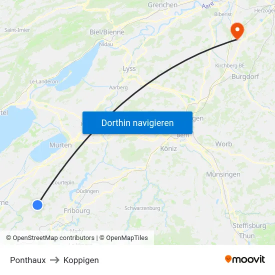 Ponthaux to Koppigen map
