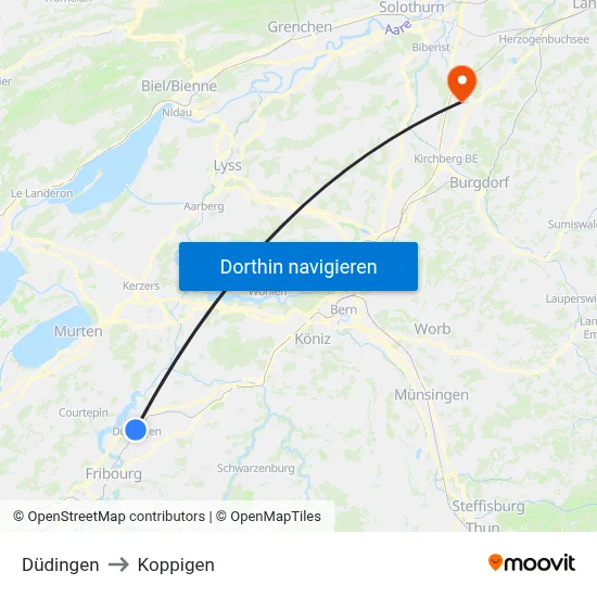 Düdingen to Koppigen map