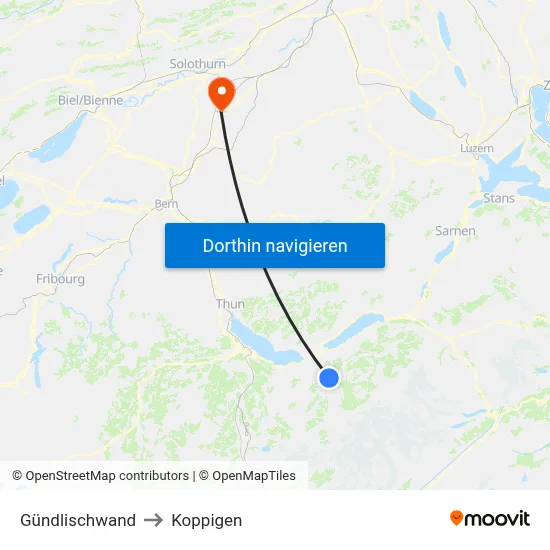 Gündlischwand to Koppigen map