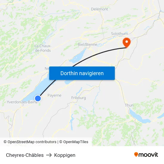 Cheyres-Châbles to Koppigen map