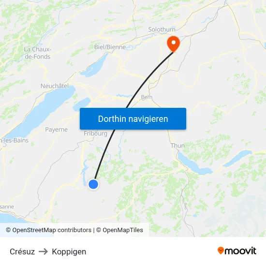 Crésuz to Koppigen map