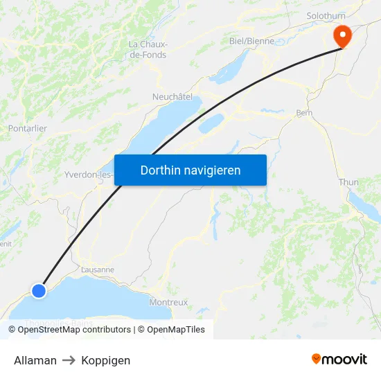 Allaman to Koppigen map