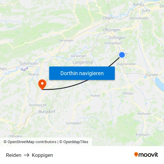 Reiden to Koppigen map