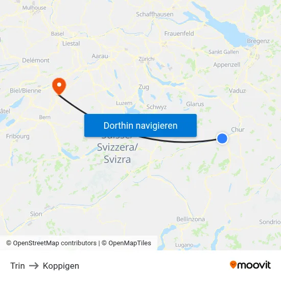 Trin to Koppigen map