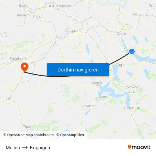 Meilen to Koppigen map