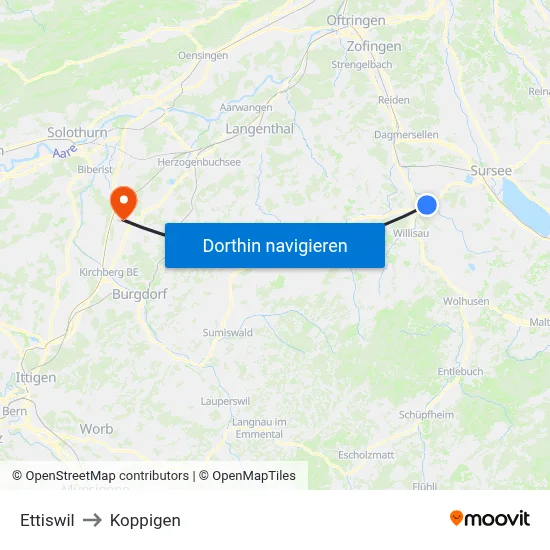 Ettiswil to Koppigen map