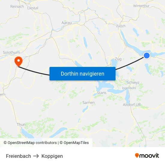 Freienbach to Koppigen map