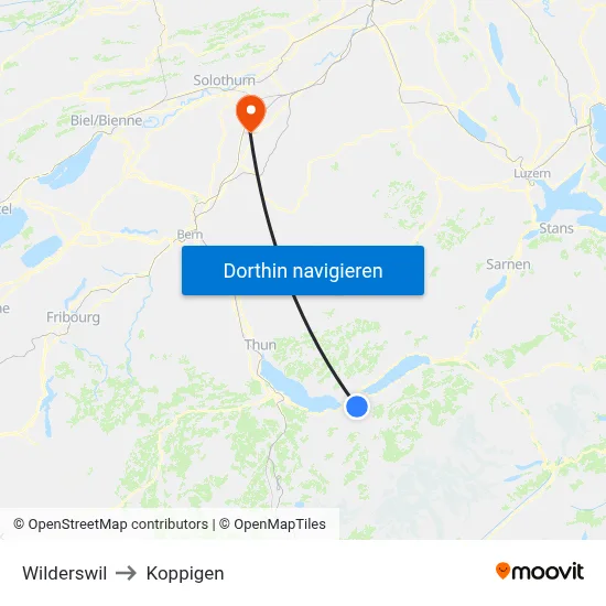 Wilderswil to Koppigen map
