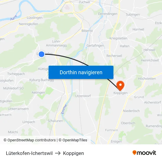Lüterkofen-Ichertswil to Koppigen map