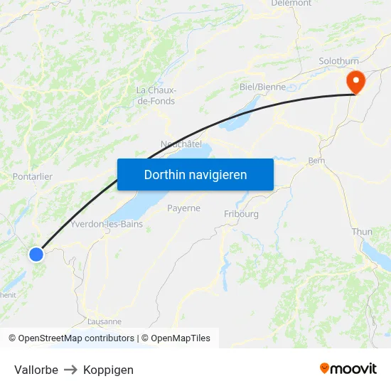 Vallorbe to Koppigen map