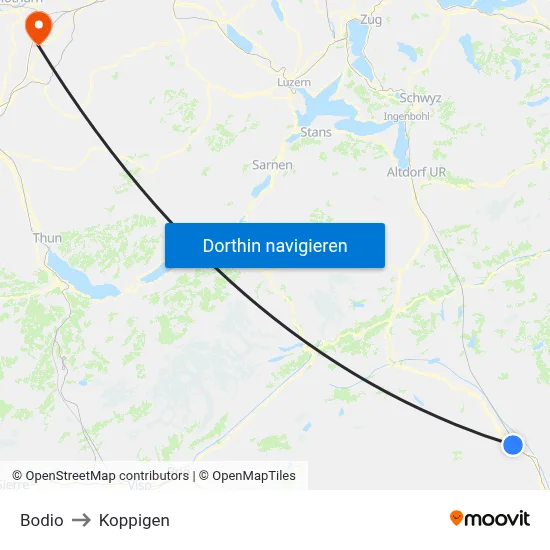 Bodio to Koppigen map