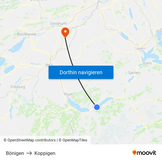 Bönigen to Koppigen map