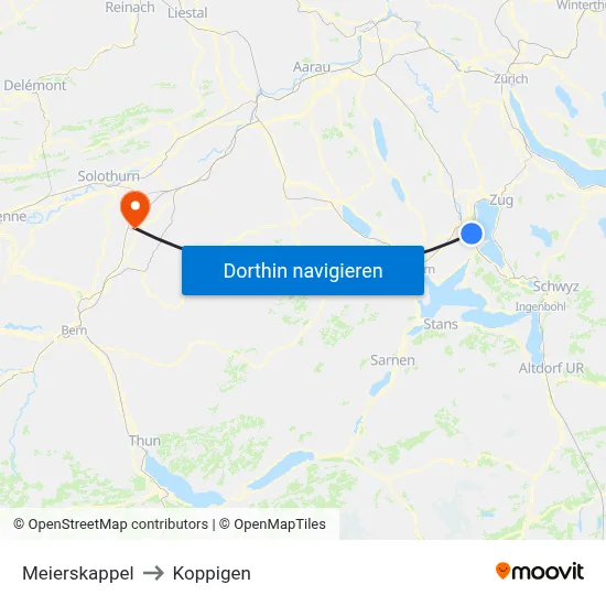 Meierskappel to Koppigen map