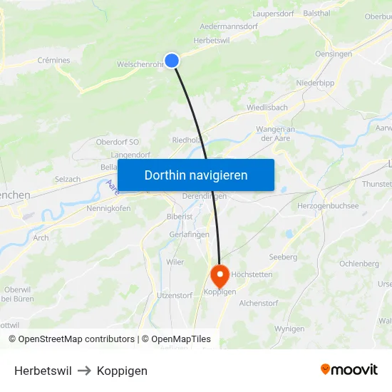 Herbetswil to Koppigen map