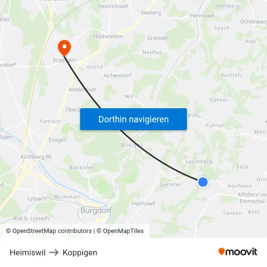 Heimiswil to Koppigen map