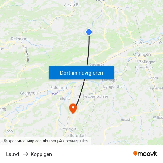 Lauwil to Koppigen map
