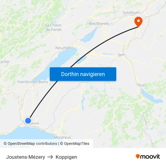 Jouxtens-Mézery to Koppigen map